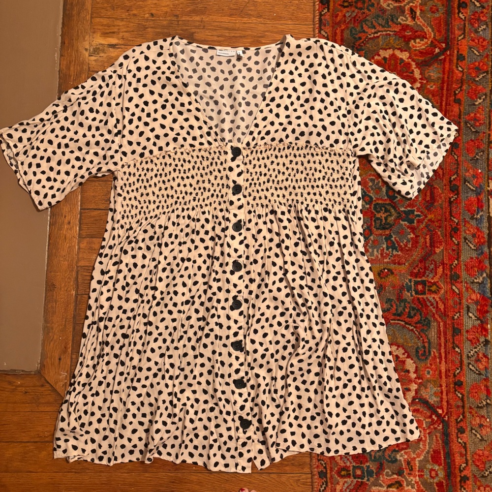 Cream and black spotted mini dress - 14